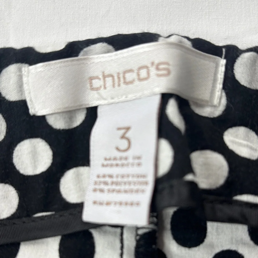 ⚫⚪ Chico's Black White Polka Dot Skirt Size 3 A-Line Stretch Flowy ⚪⚫ - Picture 7 of 12